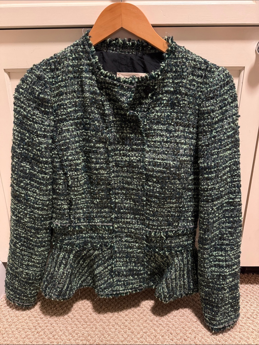 Rebecca Taylor Dark Green Textured Peplum Jacket